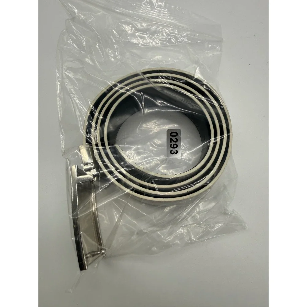 Nike Leather Belt Mens 38 White Excellent Swoosh Plaque Buckle S70008-25